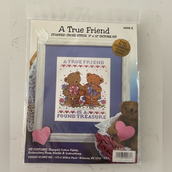 Joan Elliott cross stitch teddy bears kit new a true friend is a found treasure - Picture 6 of 6